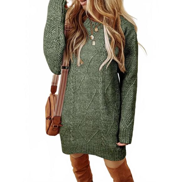NEW LITTLE DAISY CLOSET cable knit drop shoulder loose fit sweater dress in mist - Picture 1 of 2